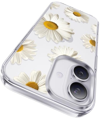 CASEKOO 2025 Crystal Clear Designed for iPhone 16 Case, [Never Yellow] [Exceeds Military-grade Protection] Shockproof Protective Phone Case Thin Slim Cover for iPhone 16,Daisy