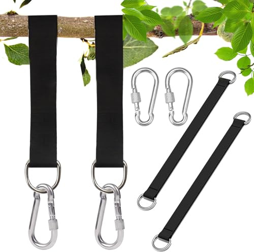 PANYI 2 Stücke Schaukel Befestigung Hängematte Gurte mit 2 Schwerlast Karabinern und D-Ringen Schaukelbefestigung Baum Hängematten Aufhängung Polyestergurte für Baumschaukel Aufhängung Hängesessel