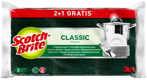 Estropajo clásico de fibra verde para limpieza fuerte, 3 unidades B1SE, paquete de 6.