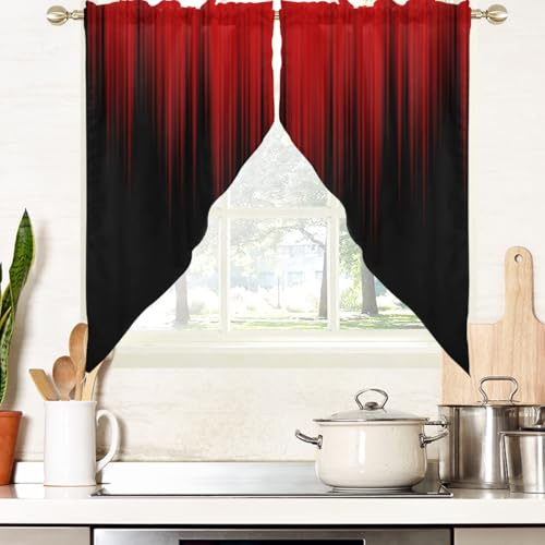 AAtter Küchen-Volant-Vorhang für Fenster, Ombré-Stil, Gothic, abstrakter Farbverlauf, Boho, klein, kurz, Zuhause, Wohnzimmer, Schlafzimmer, Badezimmer, Vorhangstoff, 1 Paar, 71,1 x 91,4 cm (B x L