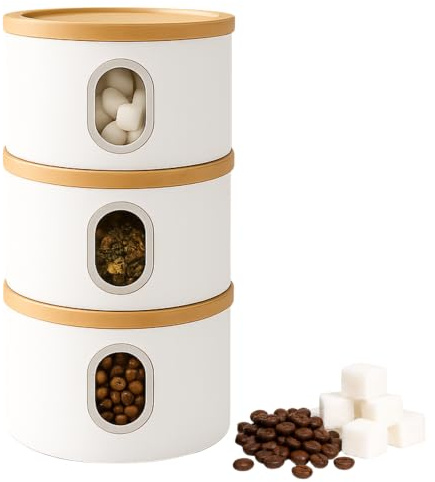 LENAK Tea Coffee Sugar Canister Set, Stackable Airtight Food Storage, Kitchen Storage Containers, Jars Tin With Transparent Window (White)