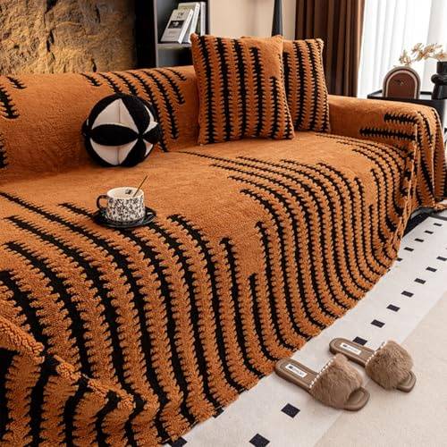 FANSU Plüsch Sofadecke Sofabezug L Form 1 2 3 4 5 Sitzer Jacquard Sofaüberwurf Decke rutschfest Sofabezug Ecksofa Universelle Couch Bezug Sofaschoner Sofa Decken Couch Überwürf (Orange,180x230cm)