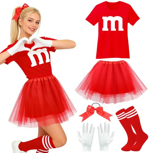 M Aufdruck Tshirt Faschingskostüme,T-Shirt M Tüllrock Handschuhen Bogen und Socken,Gruppen Kostüm Faschingskostüme Damen,Karneval Kostüm MMOutfits für Faschings,Damen Lustig GruppenKostüm