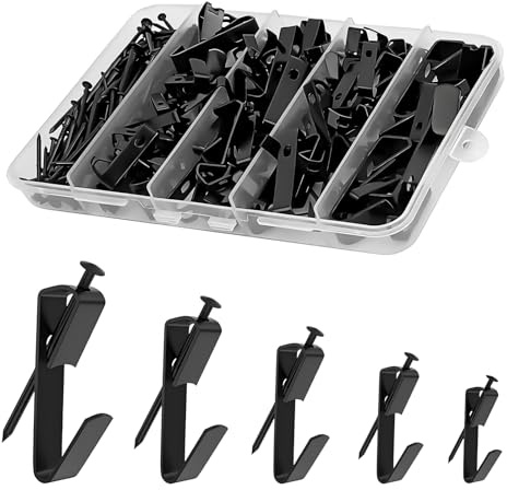 Ldzzuo 136Pcs Heavy Duty Picture Hooks for Frames, Picture Hanging Kit with Nails, Photo Hooks for Plastered Wood Walls Hardwall - Black