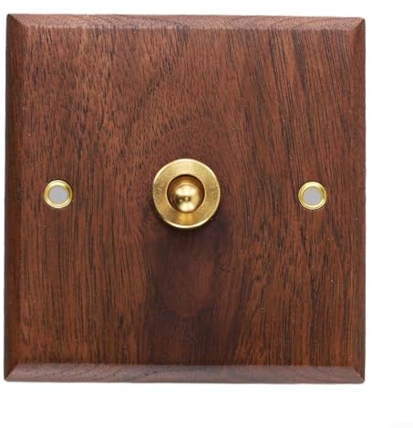 ComfyHarbor Placa de interruptor de luz de madera de nogal retro para palanca con palanca de latón para control de pared de 1/2 vías, cubierta decorativa hecha a mano, panel marrón de 86 x 86 mm (1