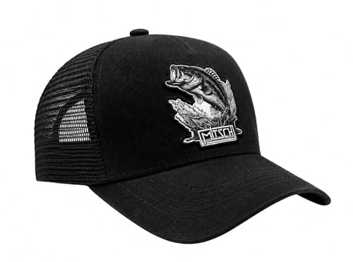 Mitsch Angler Trucker schwarzes Cap – Outdoor Basecap mit atmungsaktivem Mesh & hochwertigem Fisch-Patch – Verstellbar, Robust & Leicht – Perfekt zum Angeln, Wandern & für Freizeit (BlackMitsch)