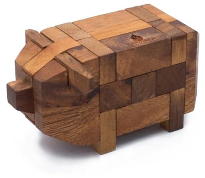 Little Pig: Handmade & Organic 3D Brain Teaser Wooden Puzzle for Adults from SiamMandalay with Free SM Gift Box(Pictured)