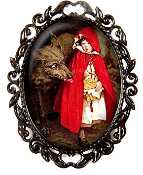 Broche médaillon Le petit chaperon rouge et le loup bijou cabochon bronze verre