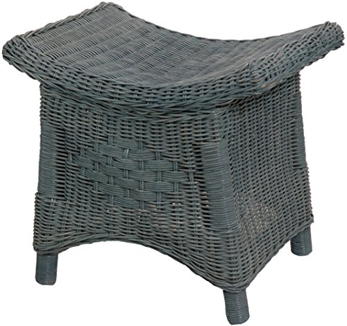 Korb-Outlet Fußhocker mit geschwungener Ablage, Stabiler Sitzhocker/Schemel/Hocker aus echtem Rattan (Blau)