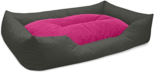 BedDog Hundebett Mimi, Hundesofa aus Cordura, Microfaser-Velours, waschbares Hundebett Vier-eckig mit Rand, Hundekissen für drinnen, draußen, XXXL, grau-pink