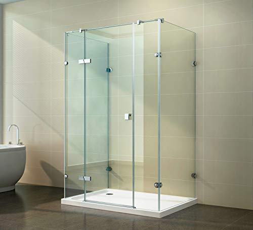 Duschkabine Dusche U Form U Duschabtrennung 8 mm ESG NANO-Beschichtung, Isar, Größe:120 x 80 x 190 cm, Dusche_Amazon:Einstieg DIN rechts | Klarglas | mit Duschtasse & Ablauf