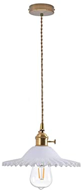 LFsem Semplice Lampada a Sospensione Vintage in Ottone con Vetro Lampada a Soffitto E27 Loft per Camera da letto Ristorante Cafe (Bianco)