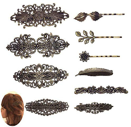 Jurxy 10 Stück Retro Metall Französische Haarnadel Damen Haarspangen Hair Clip Vintage Haarklammer Bronze Blatt Bobby Pin Blume Klemmen Haarschmuck Haar Sticks für Damen Frauen Mädchen