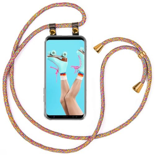 moex Handykette für Samsung Galaxy S9 Plus Hülle mit Band abnehmbar, Handyhülle mit Kette zum Umhängen, Handyband 155 cm lang Stoff Kordel Umhängehülle, Handy Umhängeband, Rainbow