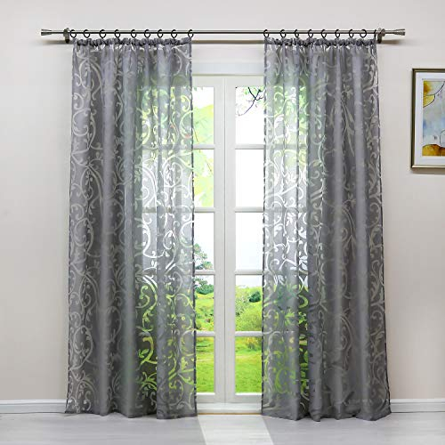 HeichkelL Voile Gardinenschal mit Kräuselband Transparent Vorhang mit Ausbrenner Design Wohnzimmer Gardine 1PC Store BxH 140x225cm Grau