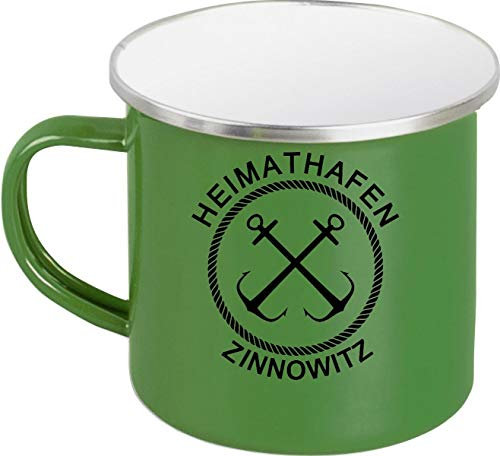 ShirtInStyle Emaille Kaffeepott Tasse Heimathafen Zinnowitz Anker, Kaffeetasse Becher Retro Camping, Farbe Grün