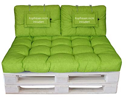 LILENO HOME Palettenkissen Set Apfelgrün - Set 2: (1x Sitzteil + 2X Rückenteil klein) - Polster für Europaletten - Palettenkissen Outdoor als Sitzkissen für Palettenmöbel