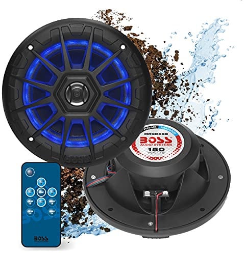 BOSS Audio Systems MRGB55B Bootslautsprecher, 13,3 cm (5,25 Zoll), wetterfest, 150 Watt pro Paar, je 75 Watt, mehrfarbige Beleuchtung, Vollbereichslautsprecher, 2-Wege, paarweise verkauft
