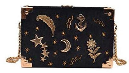Umhängetasche Damen Clutch Cord Metall Abzeichen Box Form Frauen Party Clutch Tasche Kette Geldbörse Mini Umhängetasche Handtasche Schwarz