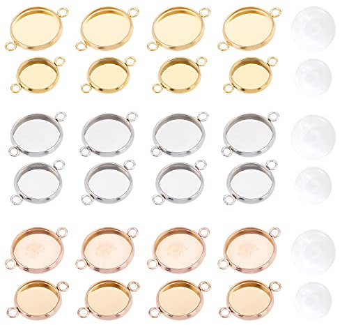 UNICRAFTALE 36 Stück 3 Farben 10mm/12mm Cabochon Anhänger Ohrring Lünette Verbindung Anhänger Mit Cabochon Edelstahl Armband Lünette Cabochon Rohlinge Charm Für Die Schmuckherstellung