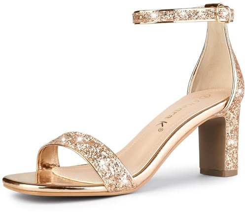 Allegra K Women's Glitter Ankle Strap Chunky Heeled Sandals Rose Gold 7 UK/Label Size 9 US
