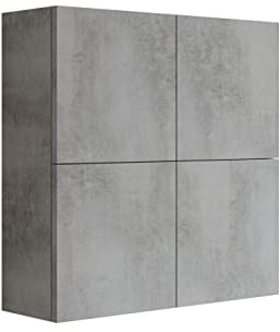 Mama Store Pensile Doppio Mettitutto a 4 Ante Armario Doble con 4 Puertas y Sistema de Apertura Push ADN Pull, Madera de ingeniería, Gris Cemento, Cm