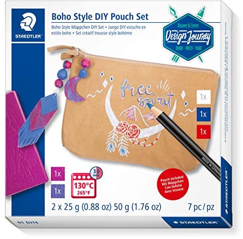STAEDTLER Boho Style Set, Mäppchen zum selber Gestalten durch Malen und Modellieren, Komplett-Set mit Reißverschluss-Mäppchen, Stiften und Modelliermasse, 61 DJT4