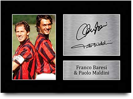 HWC Trading A4 Franco Baresi & Paolo Maldini, Milan, gedrucktes Autogramm für Fans und Fans, A4