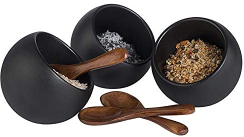 APS Service de table MOON - Ensemble de 6 pièces : 3 bols en mélamine (Ø 8cm) + 3 cuillères en bois, noir