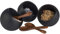 APS Servierset MOON - 6-teiliges Set: 3 Melamin-Schalen (Ø 8cm) + 3 Löffel aus Holz, Schwarz