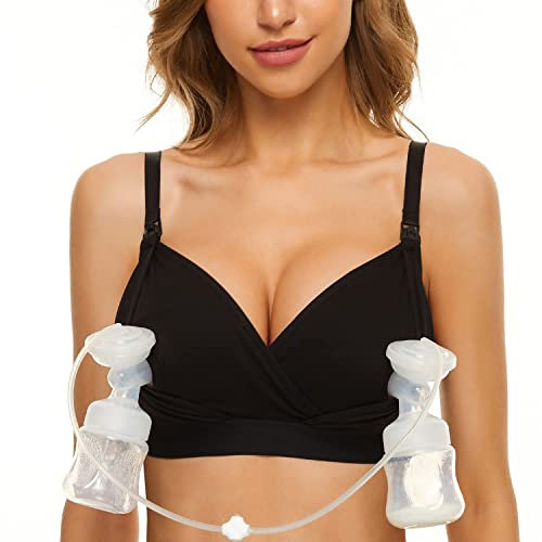 Hands Free Pumping Bra, Breast Pumping Bra and Nursing Bra, Adjustable Wireless Comfortable Breastfeeding and Pumping Bra fits Breast Pumps, Small-XX-Large (Black, XX-Large)