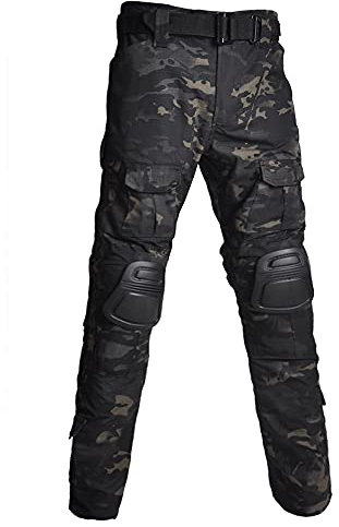Lilychan Pantalon Cargo Militaire Tactique Décontracté Camouflage Multi-Poches BDU pour Hommes avec Genouillères (CP-Noir, 38)