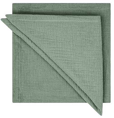 Von Herzen Handgenähte Musselin Servietten – Stoffservietten aus 100% Baumwolle I 2er Set Handmade Servietten aus Musselin I Weich und saugfähig in 45x45 cm I Handgemacht aus Stuttgart Salbei