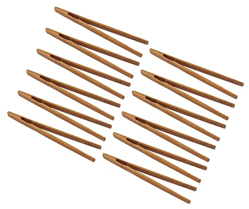 Hsthe Sea 12 Stück Bambuszangen, Bambus küchenzange Grillzange Holz toastzange Toastzange für toast Lebensmittel-zangen,zum Kochen,Brot,Früchtetee und Gurken