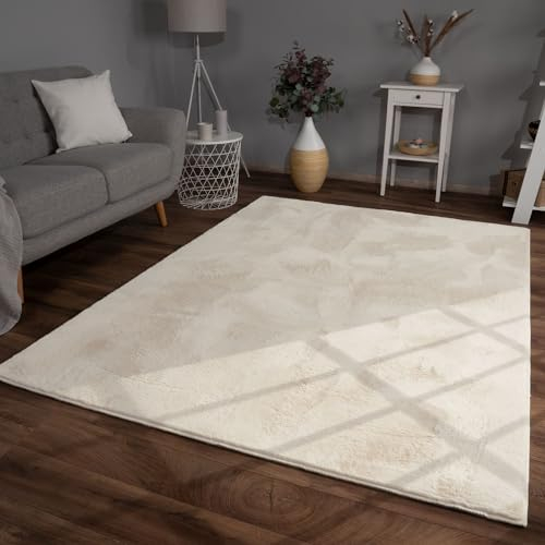 TT Home Wohnzimmer Teppich Hochflor Langflor Kunstfell Weich Modern Unifarben Flauschig, Farbe: Creme, Größe:120x160 cm