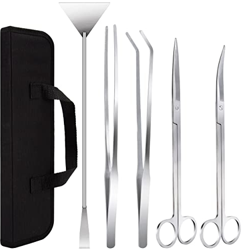 Aquascaping Kit 5 in 1 Edelstahl Aquarium Pflanzenwerkzeuge Aquarium Pinzette Schere Spachtel Werkzeug Set Algenschaber Aquarium Reinigungsset für Aquarium Starter Kit