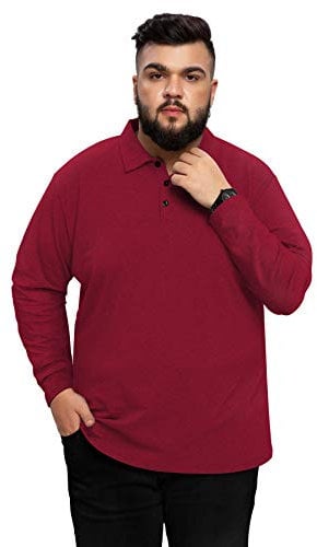 AIYINO Men's Big and Tall Polos Classic Fit Long Sleeve Soft Cotton Polo Shirt (2X-Large Red)