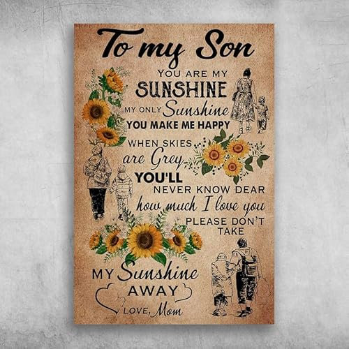 Lustiges Blechschild To My Son Please Don't Take My Sunshine Away Love Mom, Retro-Metall-Blechschild, Vintage-Schild, für den Innen- und Außenbereich, 20,3 x 30,5 cm