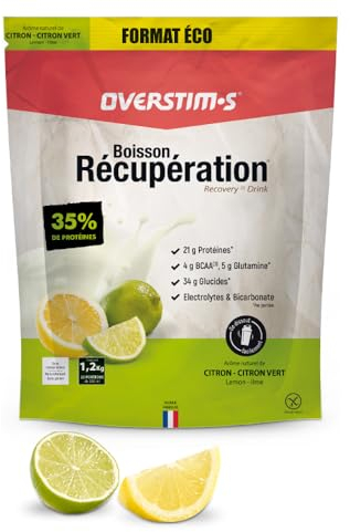 Overstim.s - Boisson de récupération Elite (1,2 kg) - Recharge énergétique et régénération musculaire - Glucides, protéines, BCAA, électrolytes pour une récupération optimale - Citron Citron-vert