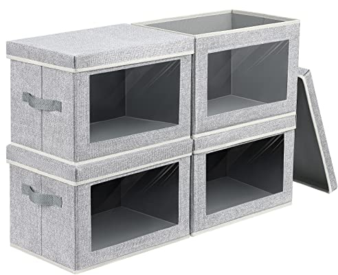 Homsorout 4 Pack Storage Boxes with Lids Foldable Storage Cubes with Transparent Window Fabric Storage Organiser Box for Toys, Clothes, Books, Wardrobe, Closet, Office