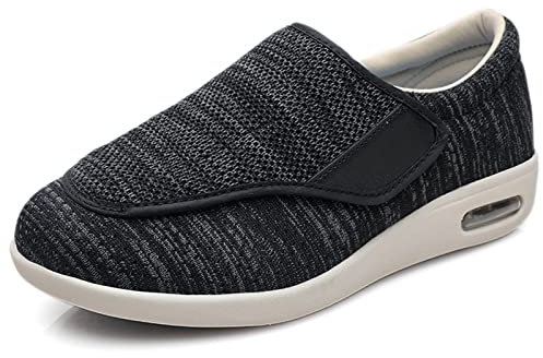 STUNAHOME Extra Wide Width Shoes Women Men Orthopedic Diabetic Shoes with Memory Foam Adjustable Walking Shoes for Elderly Arthritis Edema Swollen Feet Thumb Valgus Black Gray