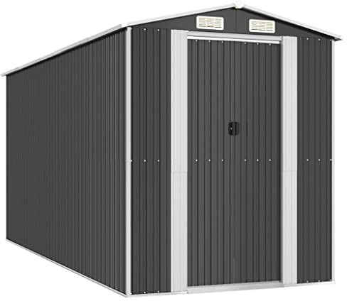 vidaXL Geräteschuppen Gerätehaus Garten Schuppen Gartenhaus Hütte Haus Laube Gartenschuppen Lagerschuppen Anthrazit 192x440x223cm Verzinkter Stahl