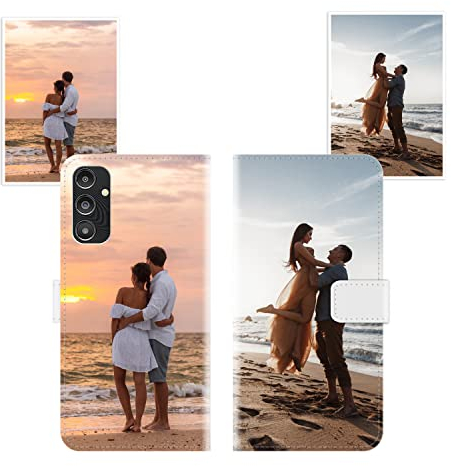 Sunrive Personalisierte hülle kompatibel mit Samsung Galaxy A14 4G/5G Handyhülle Benutzerdefiniert,Schutzhülle Lederhülle handykette universal Etui mit Eigenem Foto Bild Text Individuelle