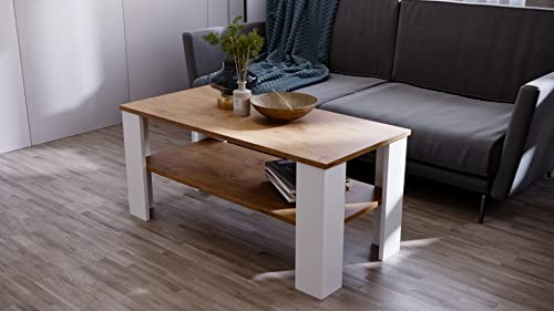 MRBLS Couchtisch - Modernes Design & Robuste Qualität – Tisch Wohnzimmertisch Beistelltisch Kaffeetisch Dekotisch Sofatisch – erhältlich in 7 Farben (Retro Eiche - Weiß Matt) - 96x 47x 51 cm (B/H/T)