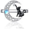 POPLYKE 925 Sterling Silber Keltische Mond Schwarze Katze Offener Ring für Frauen Mädchen Geburtstag Katze Schmuck Geschenke