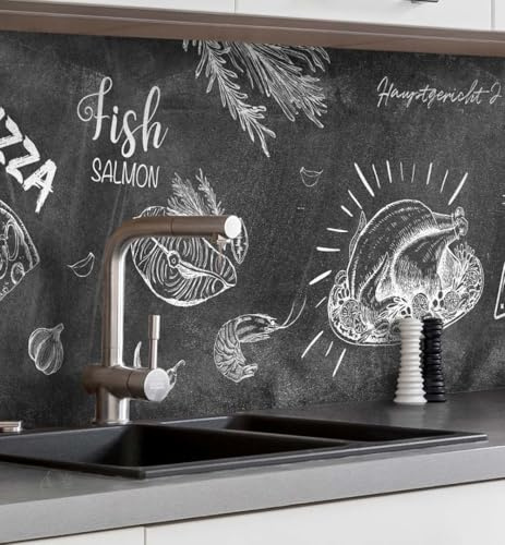 MyMaxxi Küchenrückwand selbstklebend - Matte, 0,4 mm Premium Spritzschutz Folie als günstige Alternative zu Glas, einfache Montage & leichte Reinigung - Motiv: Menü Tafel Schule 220 x 60 cm
