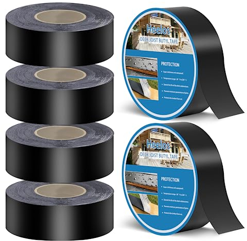 Heelos 6 Stück Butyl-Klebeband, wetterfestes Terrassen-Belag, wasserdicht, Antiseptisch, Butyl-Besfestigungsband, für Holzterrassen, Balken, Dächer (5,1 x 127,2 m)