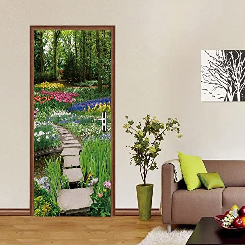autocollants de porte 40x120cm(15.74 inches * 47.24 inches)Jardin plantes Auto-adhésif Poster Porte PVC Sticker Porte Autocollant Trompe l'œil Papier Peint pour Porte Cuisine Salon Chambre Salle de Ba