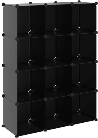 vidaXL Regalsystem mit 12 Würfeln, Würfelregal mit viel Stauraum, Schuhregal mit Stahlrahmen, Regal Standregal Modular Büro, Schwarz PP
