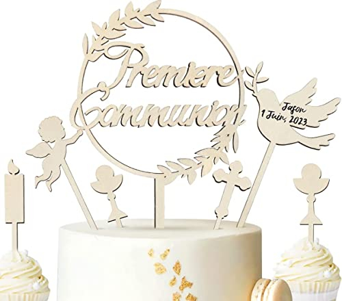 iZoeL Décoration Gâteau Communion Bois Decoration Communion Garcon Premiere Communion Fille Decor Ma Premiere Communion - Cake Topper Bapteme Souvenir Communion